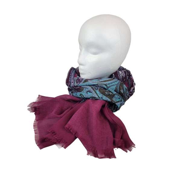 Talbots Scarf Wrap Shawl 26" x 72" Womens Paisley Purple Multicolor w/Fringe NWT - Picture 4 of 6